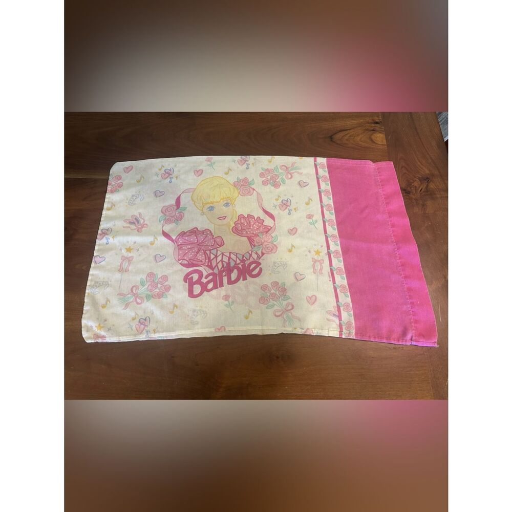 Barbie 1995 Standard Pillowcase Double Sided Pink Vintage 30”x 18.5”